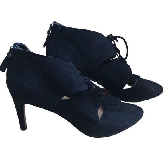 Franco Sarto black suede lace up 4” stiletto open toe size 10M - Picture 2 of 13